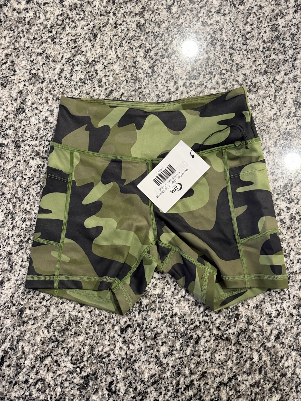 ZYIA Camo High-Rise Light n Tight Pocket Hustle Shorts
